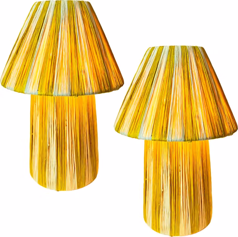 Set di 2 lampade da tavolo Marrakesh lampada da comodino alta 40 cm in rafia bast | lampada boho lampada da terra come decorazione per il soggiorno, la camera da letto o la stanza dei bambini | lampada da tavolo Morjan beige giallo attacco E27