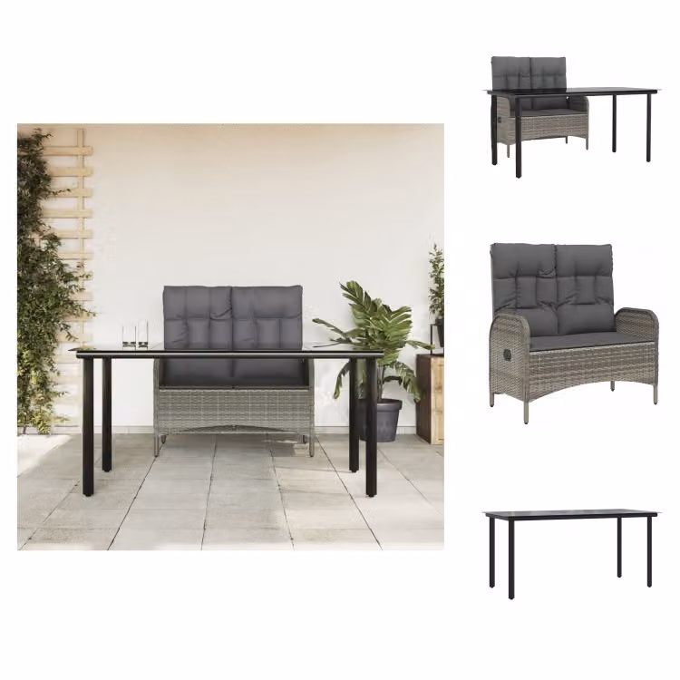 vidaXL set da pranzo da giardino a 2 pezzi con cuscini in poly rattan grigio - Set di mobili da giardino