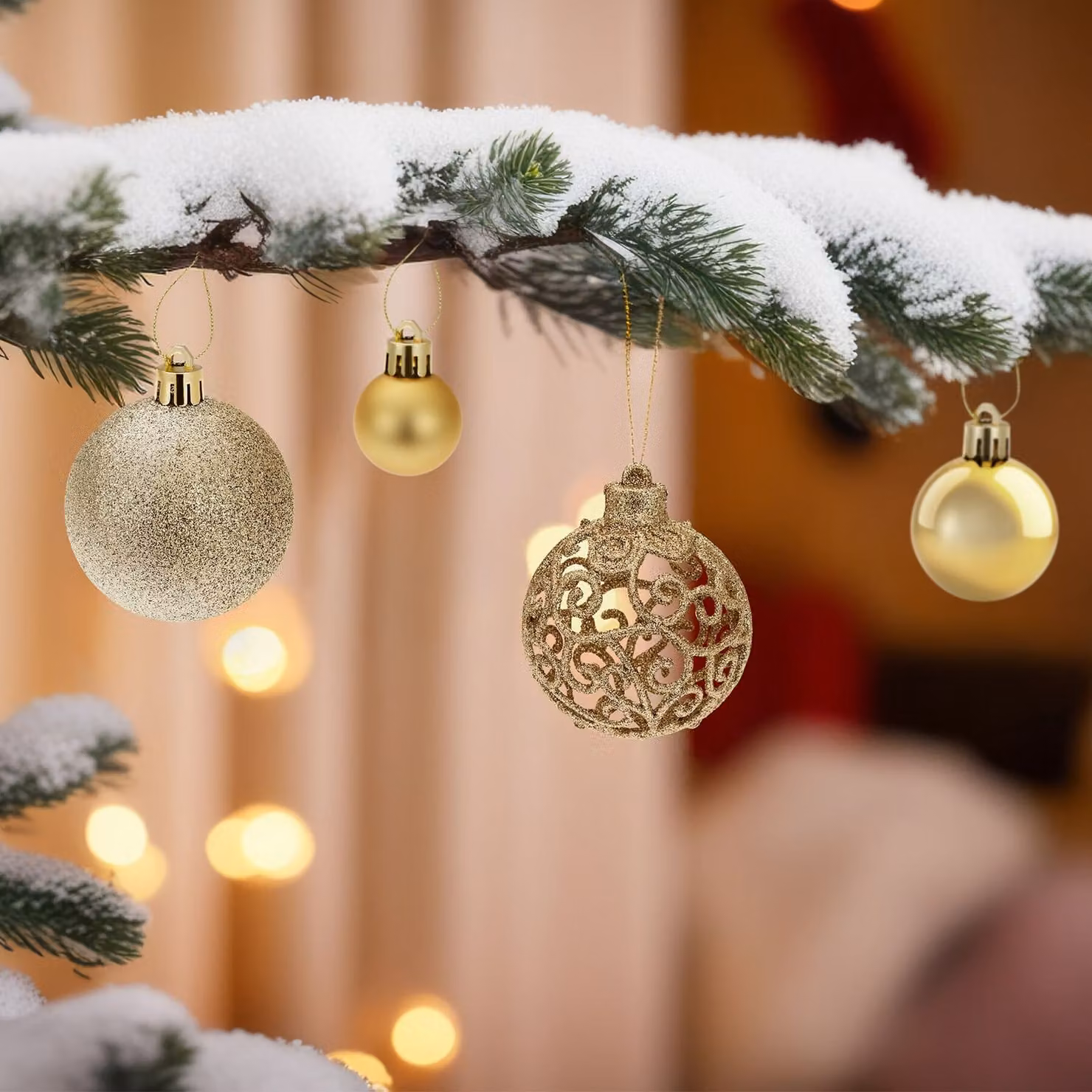 Set di 100 palline natalizie Tectake oro, decorazioni rotonde in plastica infrangibili per il tuo albero di Natale – 1