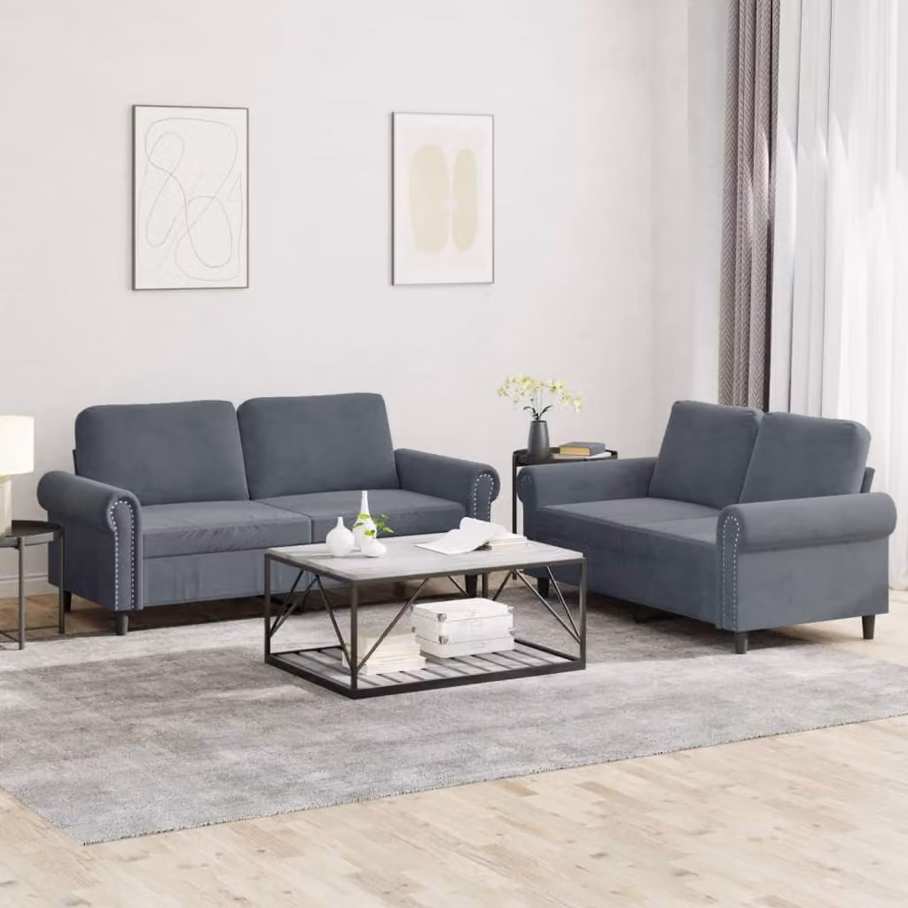 vidaXL Set di 2 Divani Moderni in Velluto Grigio con Cuscini – 1