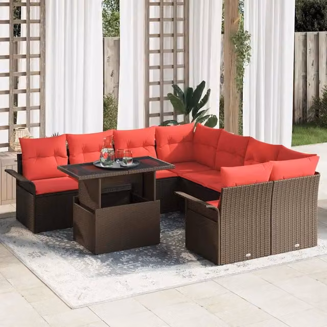 Set Divano da Giardino 9 pz Marrone polyrattan 3348260
