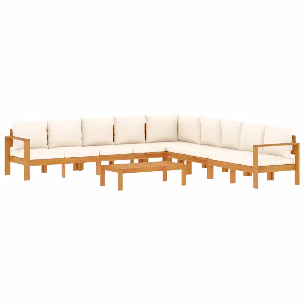 vidaXL Set Divano da Giardino 6 pz a L in Legno di Acacia con Cuscini Beige e Bianchi – 2