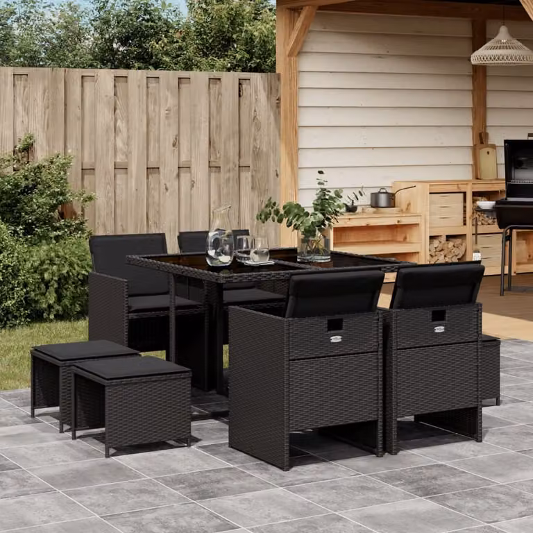 Maison Exclusive - Set da Pranzo da Giardino 9 pz con Cuscini Nero in Polyrattan