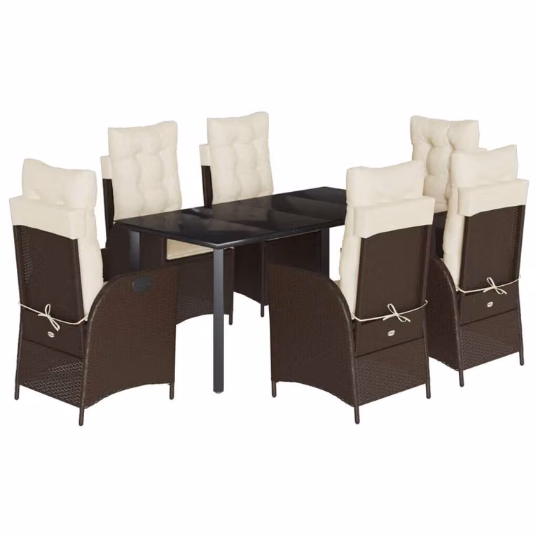 Set da Pranzo da Giardino 7pz con Cuscini in Polyrattan Marrone