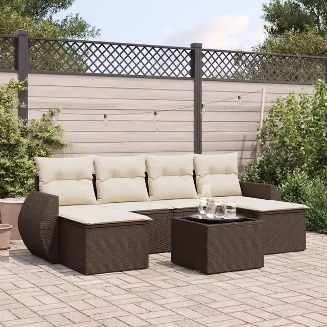 Set Divani da Giardino 7 pz con Cuscini Marrone in Polyrattan 3254070