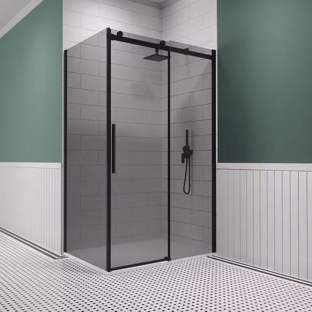 Box doccia 90x120 cm scorrevole vetro 8mm fumé profili nero opaco h195cm | Creta