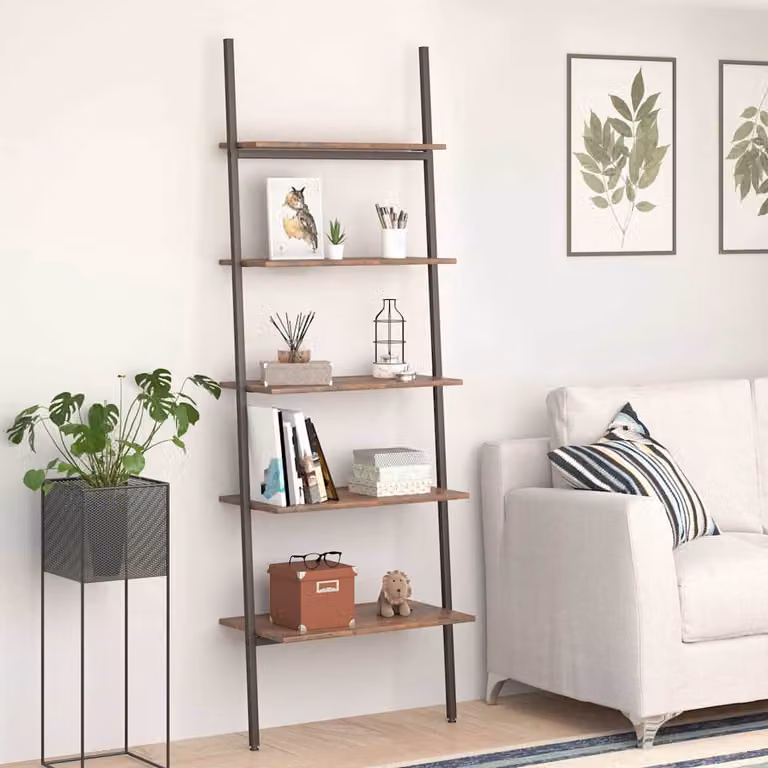 vidaXL Scaffale a 5 Livelli in Stile Industriale Marrone Scuro e Nero L: 64 cm, P: 34 cm, H: 185,5 cm