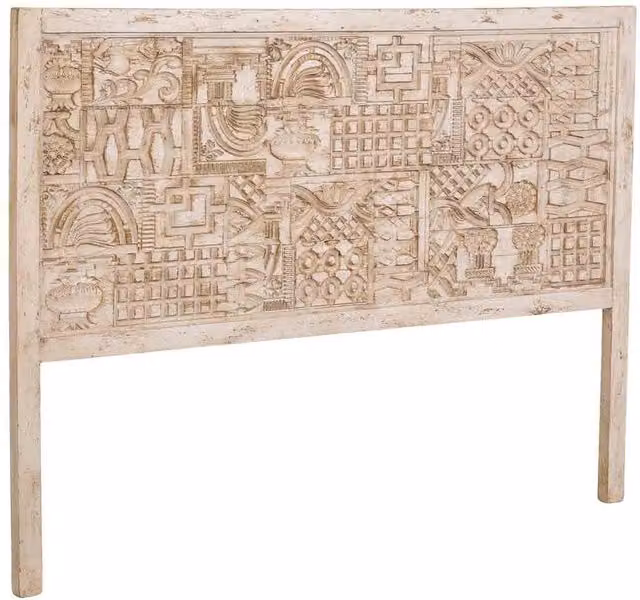 Testiera in legno beige intagliata a mano 160x3x120h cm
