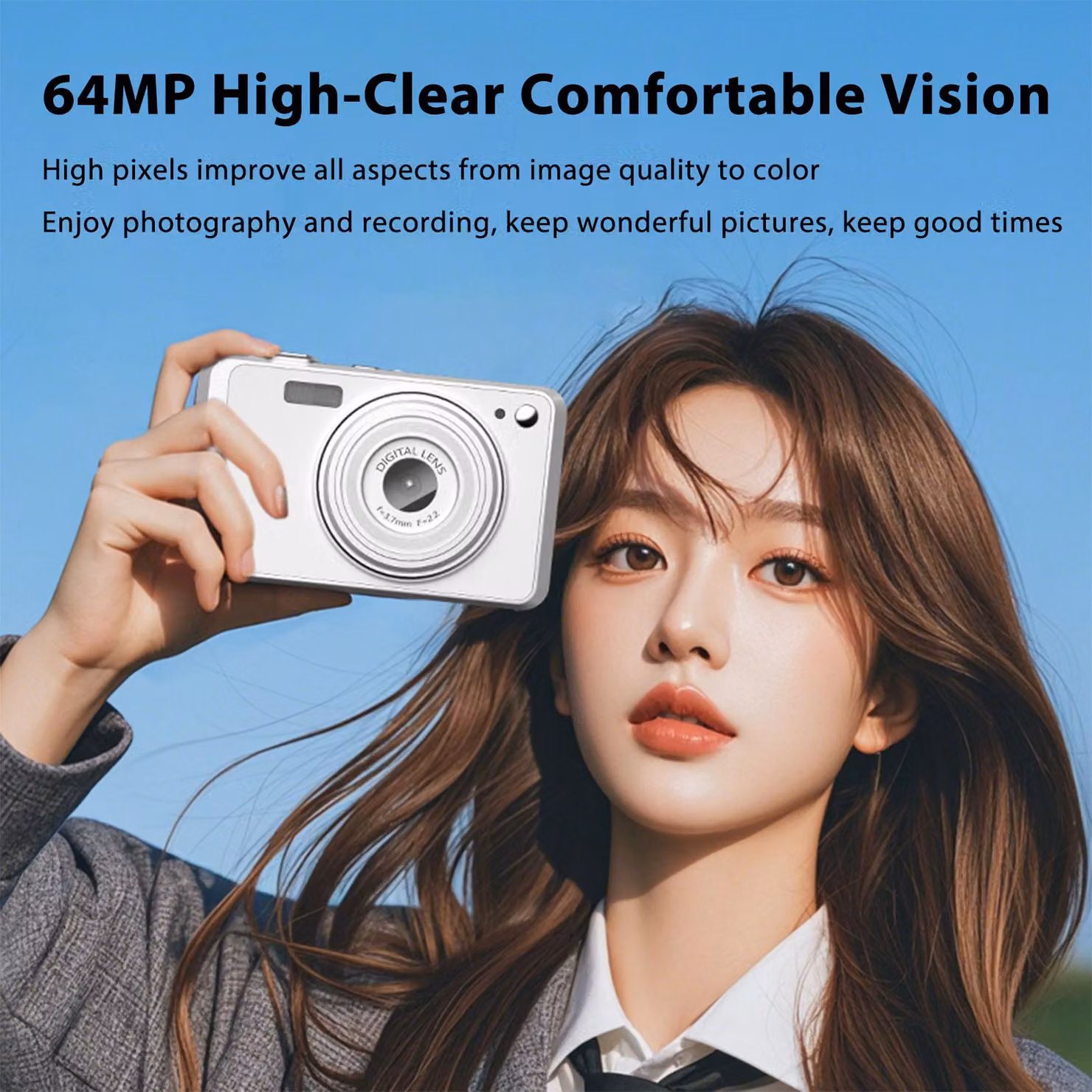 fotocamera digitale da 64 MP, zoom 16x, videocamere vlog 4K con schermo da 2,88 pollici per adolescenti, adulti, principianti, bianco