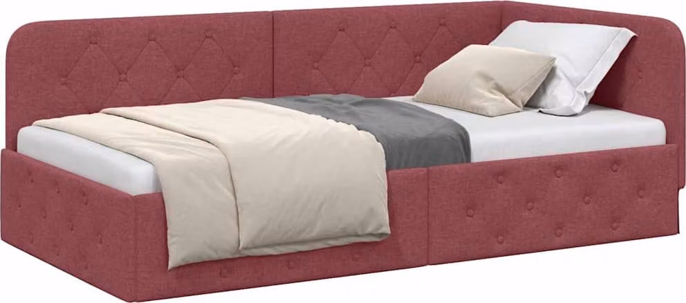 Cornice del letto ad angolo Rosso Vino 90 x 200 cm Tessuto