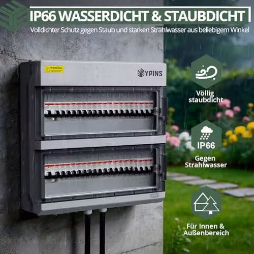 Pannello di distribuzione a parete, 2 file, 36 moduli, grado di protezione IP66, impermeabile. Scatola di interruzione a parete con accessori di montaggio, realizzata in lega di policarbonato, stabilizzata contro i raggi UV, adatta per l'uso in giardino,