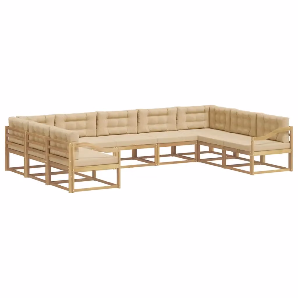 Set di divani da esterno a L vidaXL in legno di acacia con cuscini, Bianco e Beige – 2