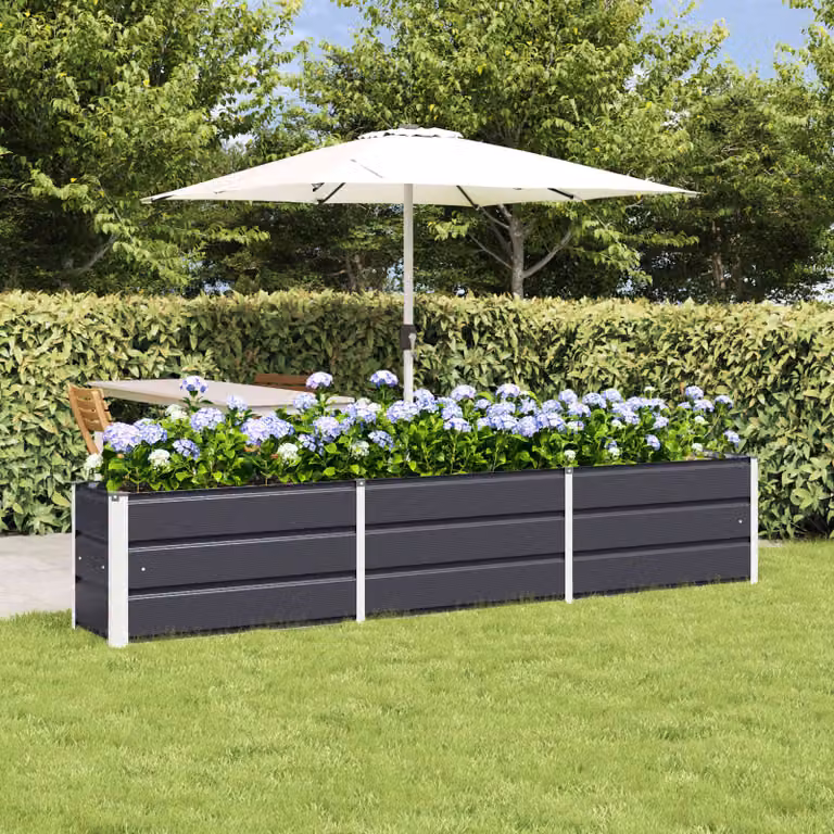 Fioriera vidaXL in acciaio e plastica, colore antracite, L: 240 cm, P: 40 cm, H: 45 cm