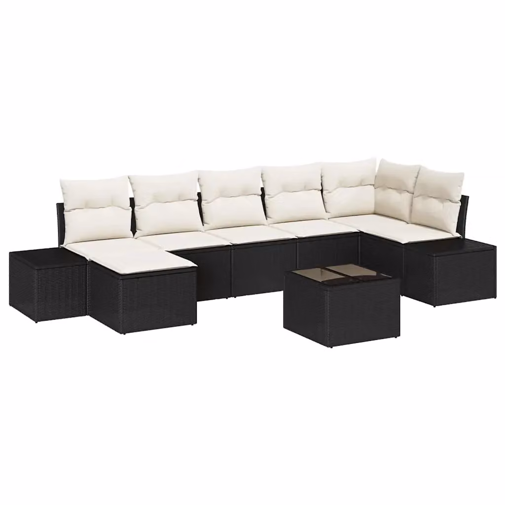 Set Divano da Giardino vidaXL 8 Pezzi Moderno in Polyrattan con Cuscini Beige e Nero – 2