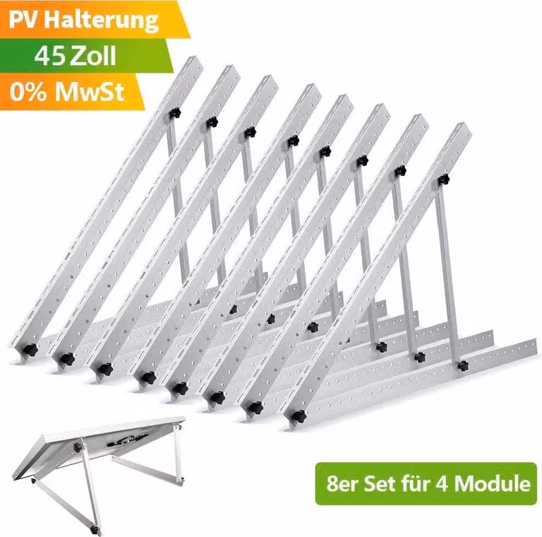 8 supporti per impianti fotovoltaici da balcone, altezza 114 cm, staffe per pannelli solari, sistema di montaggio regolabile da 0° a 90° per tetti piani, balconi e camper