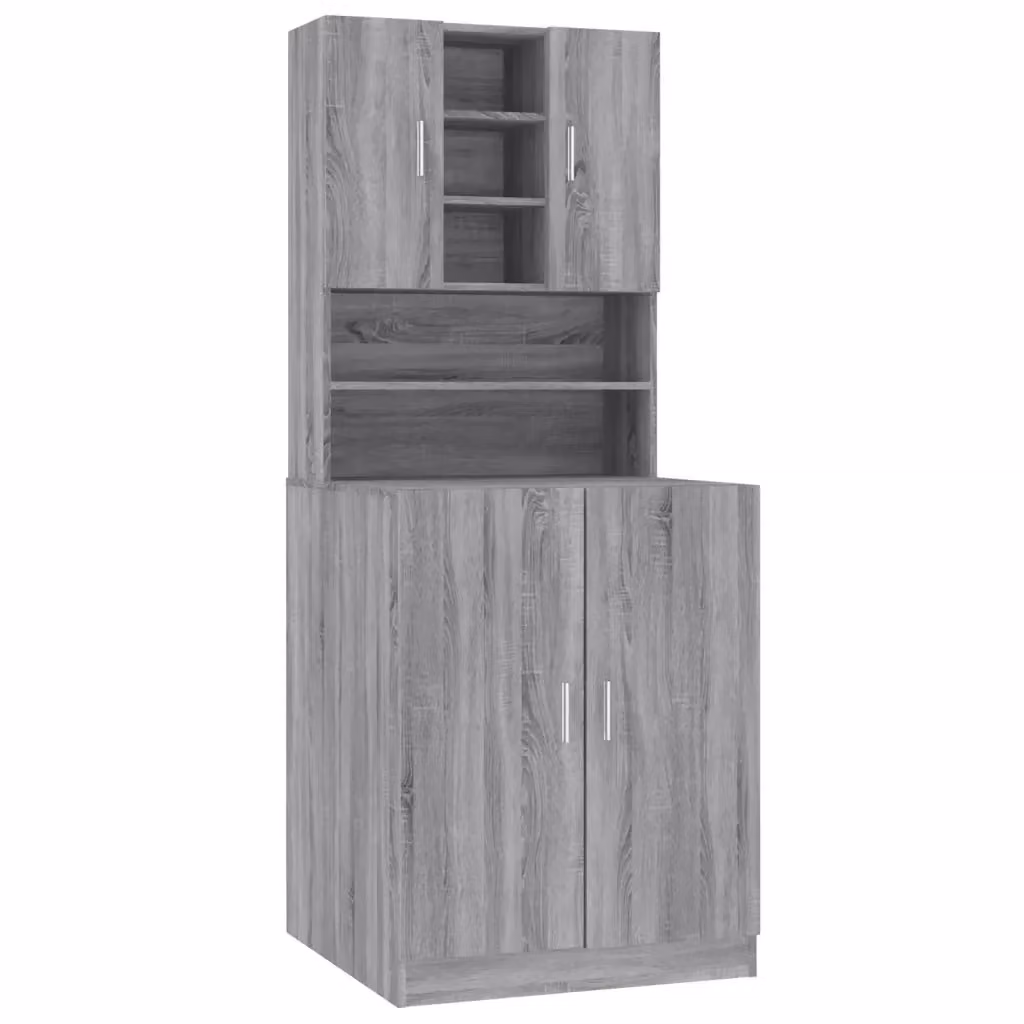 Mobile per lavatrice da parete vidaXL in legno grigio con ante a battente e ripiani interni L: 71,5 cm, P: 71,0 cm, H: 181,5 cm – 2