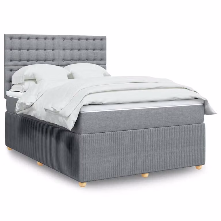 vidaXL Giroletto a Molle con Materasso Ibrido in Tessuto Grigio e Bianco L/P/H: 140 x 200 cm