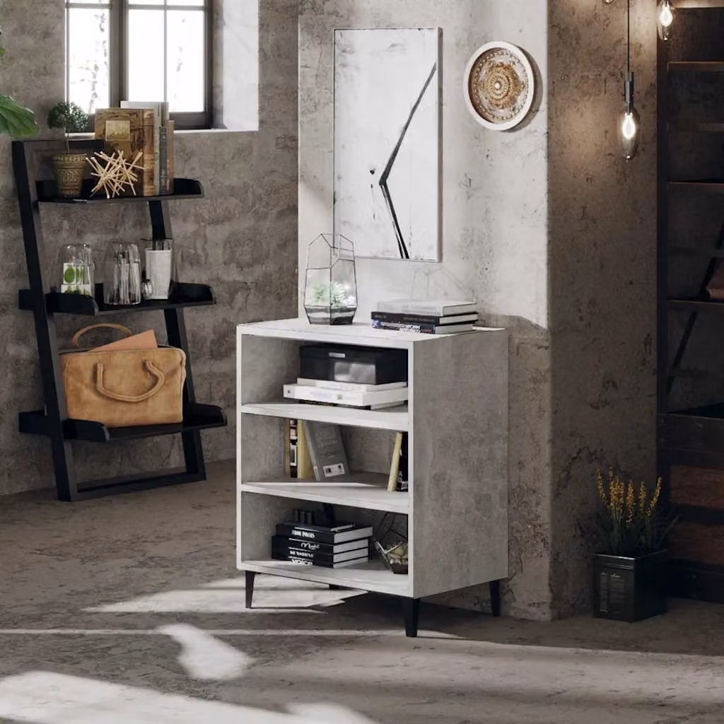 Credenza moderna vidaXL in legno multistrato e metallo, colore grigio, L: 57 cm, P: 35 cm, H: 70 cm