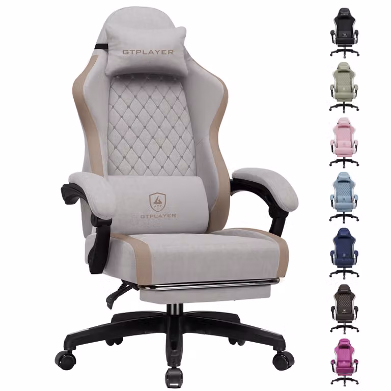 Sedia da gaming GTPLAYER: sedia ergonomica per PC in tessuto traspirante, sedia da scrivania girevole di grandi dimensioni e alta con poggiapiedi, marrone chiaro
