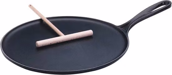 Piastra per crêpes in ghisa sostenibile 27 cm con manico ergonomico - Nera satinata