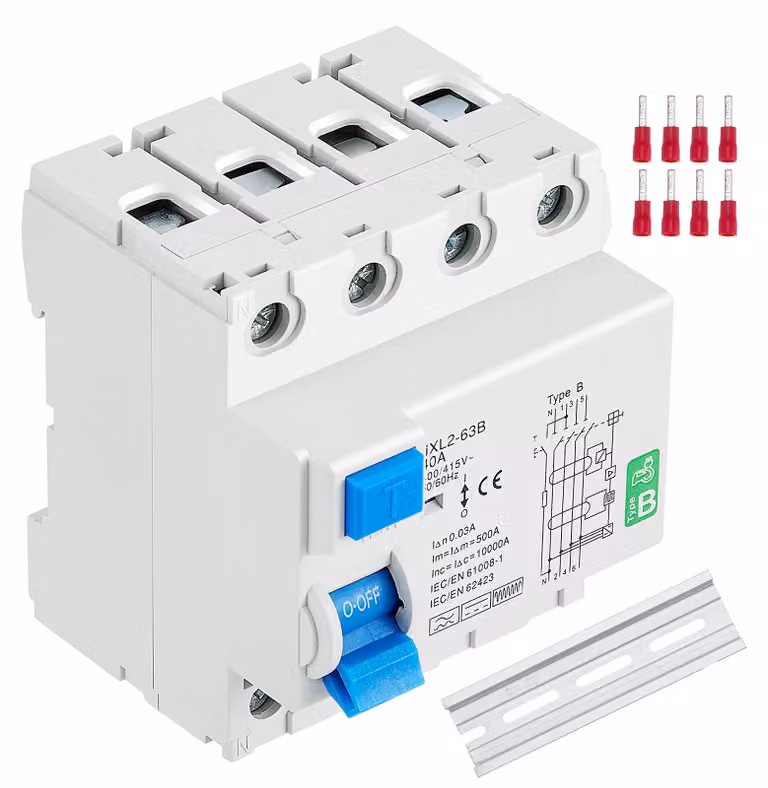 Interruttore differenziale - Tipo B - 40 A - 30 mA - 4 poli - Sensibile a tutte le correnti - Bianco