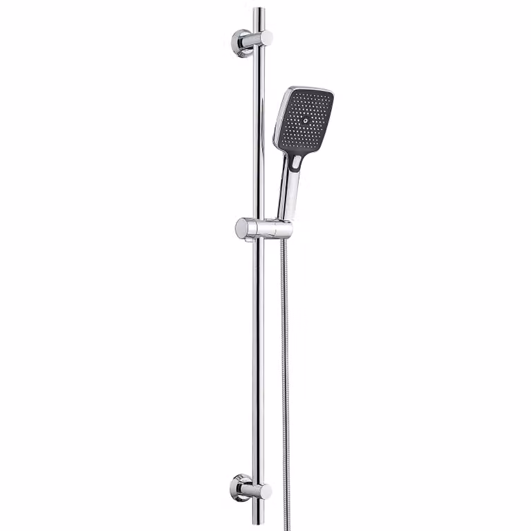 Set JOHO con asta doccia, doccetta, tubo flessibile e supporto; asta doccia in acciaio inossidabile da 100 cm, adatta ai fori già presenti, cromata