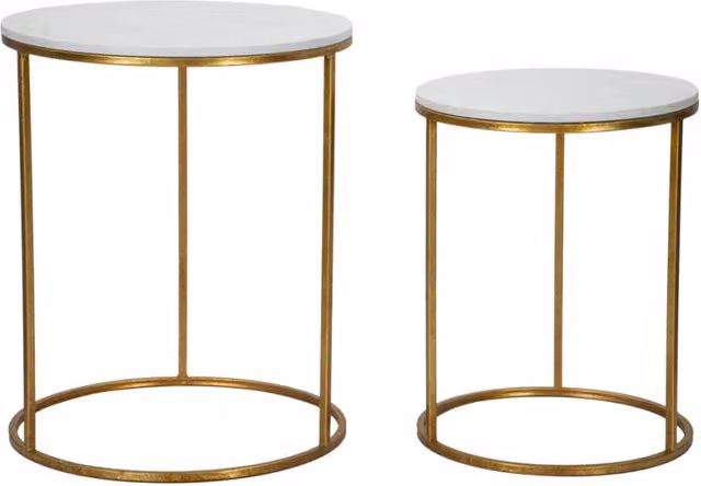 Coppia tavolinetti Simply Marble in ferro e marmo artificiale gold e bianco – O 52 e 42 cm