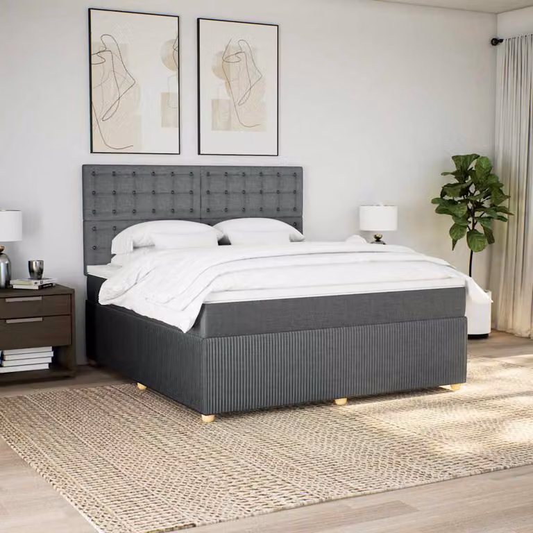 vidaXL Letto Ibrido con Materasso e Giroletto a Molle in Tessuto Grigio e Bianco L/P: 180 x 200 cm
