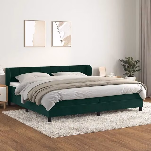 Letto Ibrido vidaXL con Giroletto a Molle e Materasso in Velluto Verde Scuro e Bianco L/P/H: 200 x 200 x 88 cm