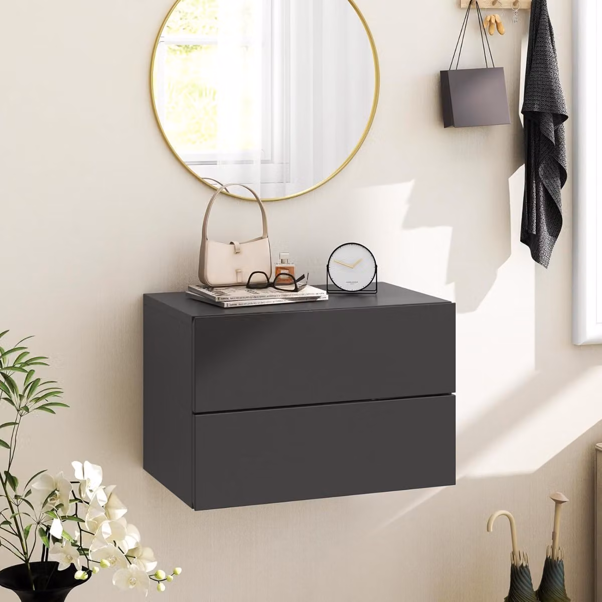 Set da 2 comodini sospesi Costway con cassetti in stile moderno, colore grigio opaco