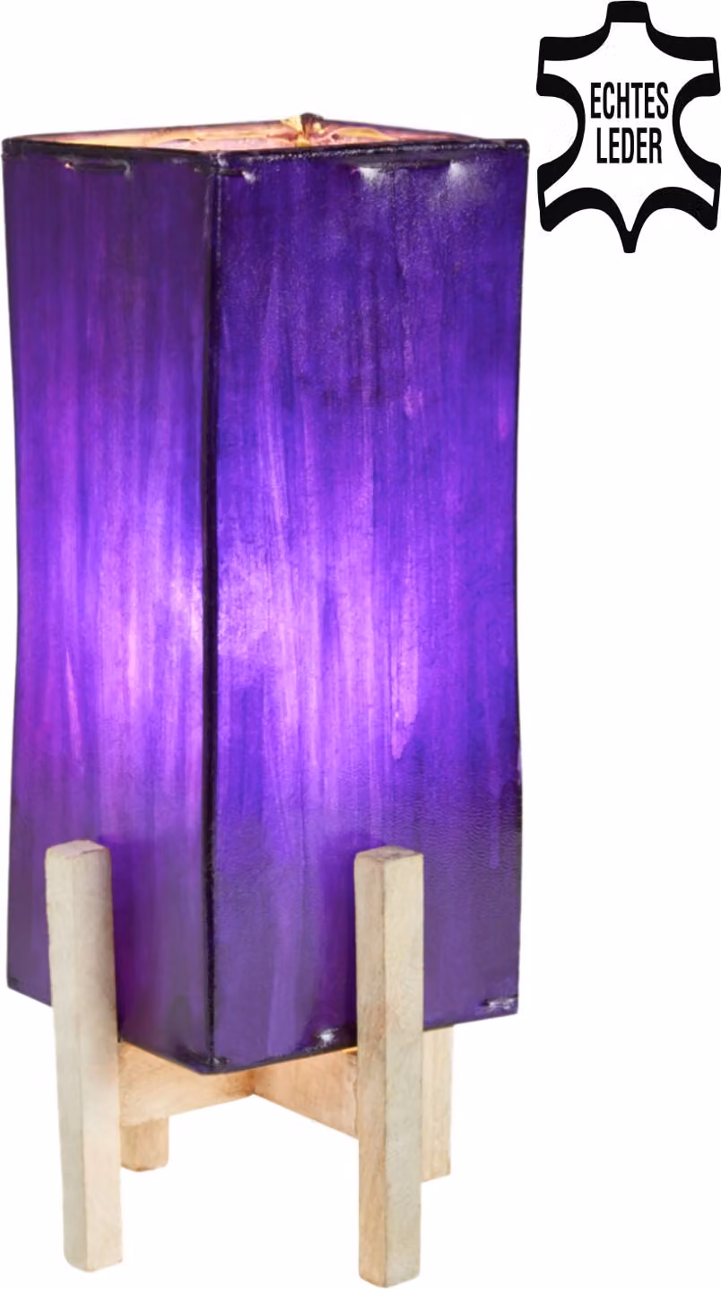 Lampada da tavolo Janka in pelle viola con montatura bianca