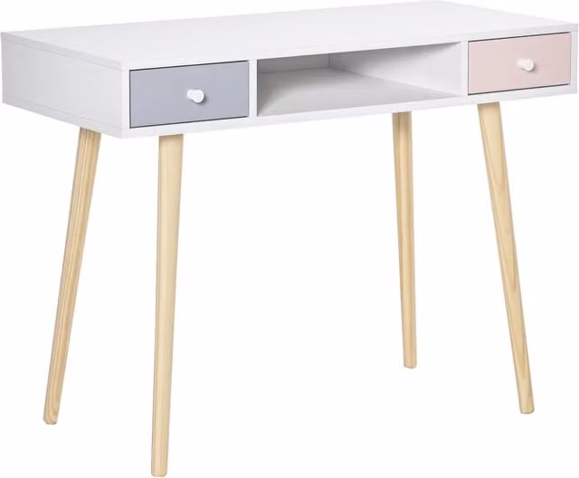 Scrivania per bambini con cassetto e ripiano ¨C Minimal ¨C 100x48x76.5 cm bianco grigio rosa