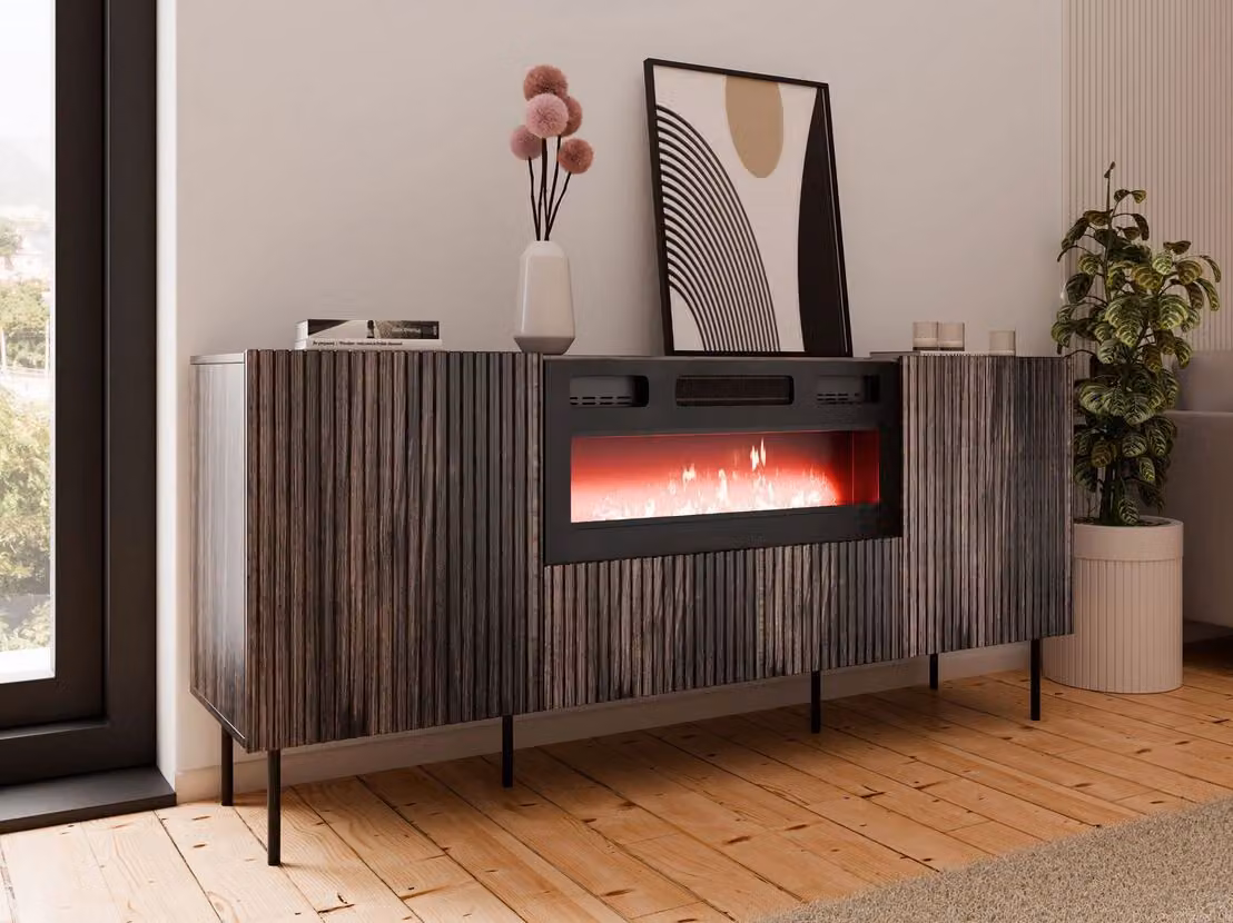 Cassettiera combinata con camino elettrico ANGET - noce