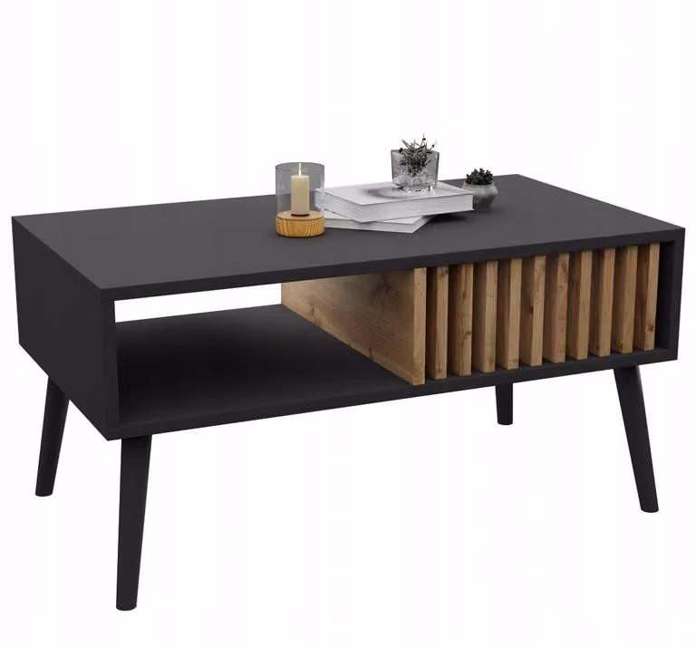 Tavolino da caffè in stile scandinavo, tavolo da salotto moderno 50 x 90 cm nero, marrone