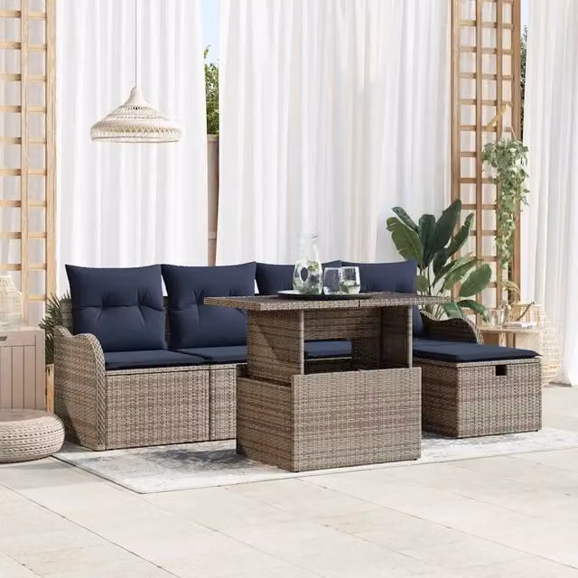 Set Divano da Giardino 6 pz Grigio polyrattan 3359712