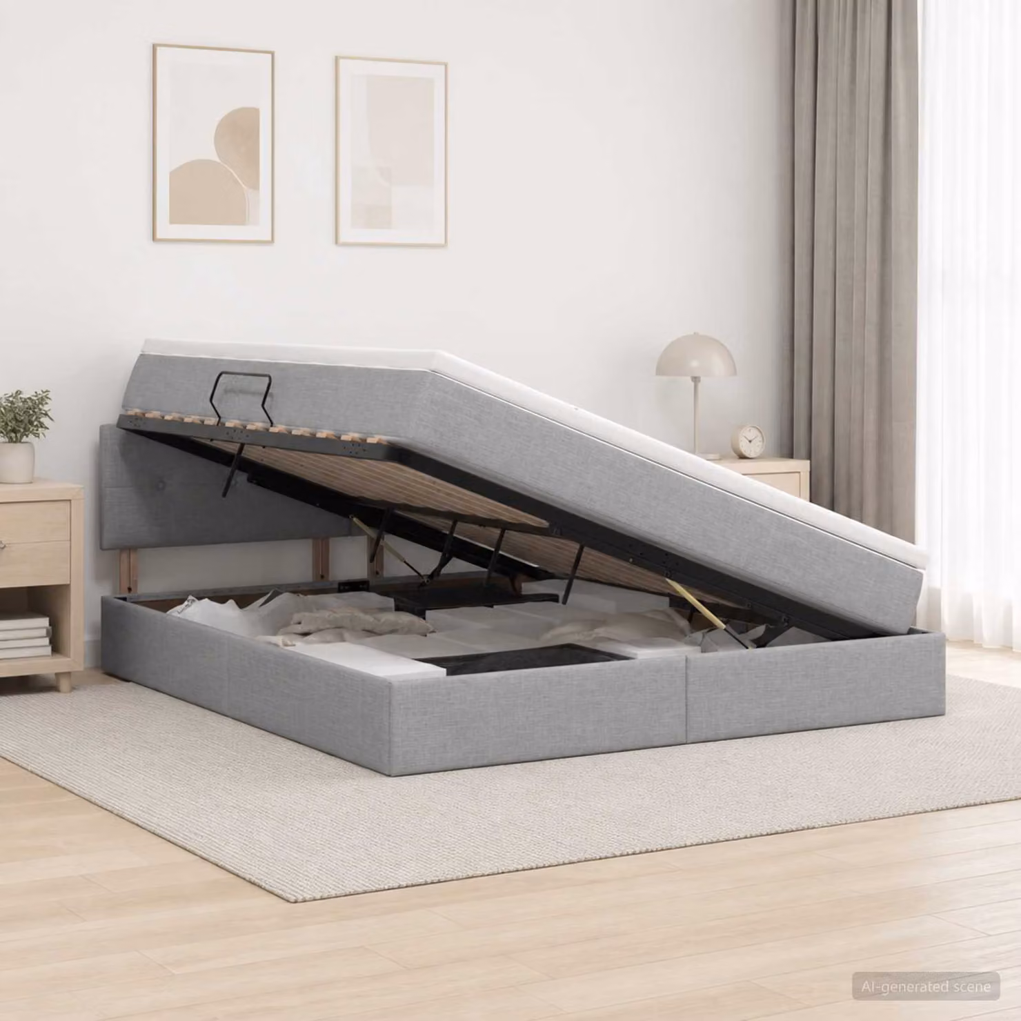 Letto con contenitore e materasso ibrido vidaXL Grigio e Bianco L 180 cm x P 200 cm