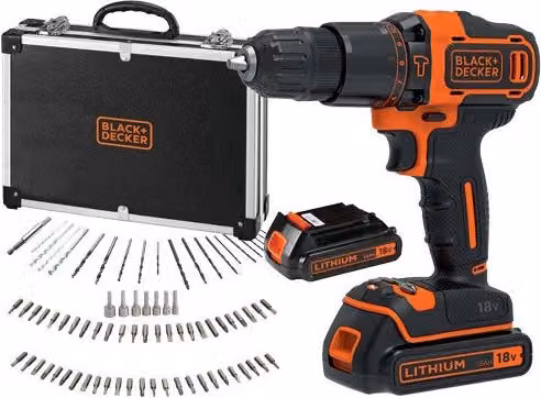 Trapano avvitatore a percussione Black+Decker 18V BDCHD18BAFC nero con 2 batterie da 1,5Ah e 80 accessori – 1