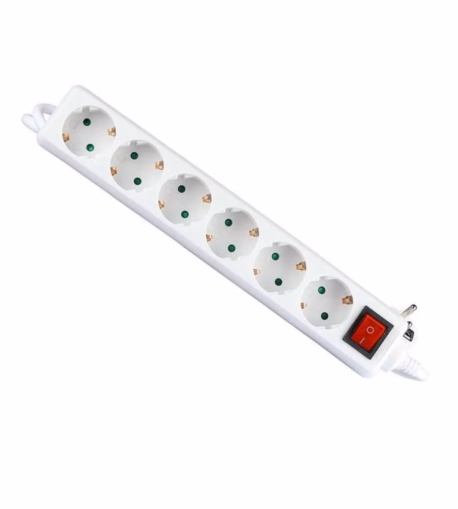 Multipresa con Cavo 1,5mt 6 Prese 10A 2P + Shuko e Interruttore Luminoso Spina Shuko Colore Bianco