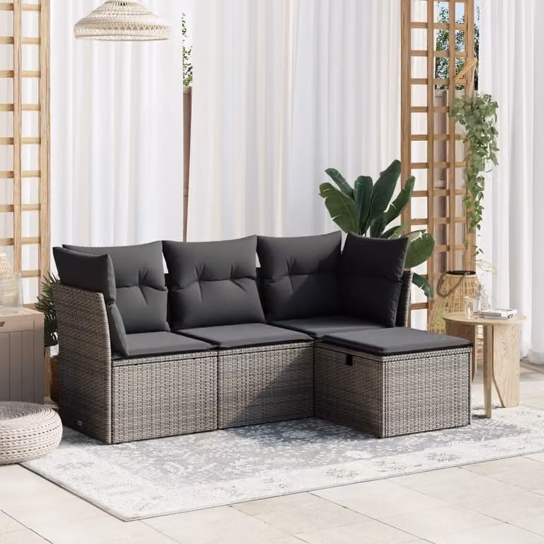 Maison Exclusive - Set da giardino 4 pezzi con cuscini Grigio Poly Rattan
