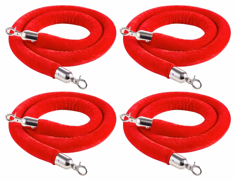 SucceBuy 4 cordoni di delimitazione in velluto rosso da 1,5 m, cordoni di delimitazione con ganci color argento per la gestione dei flussi di visitatori, ideali per eventi come inaugurazioni di cinema, hotel e feste, cordoni di delimitazione per paletti d