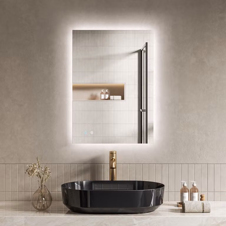 Specchio da bagno illuminato, forma rettangolare, 50 x 70 cm