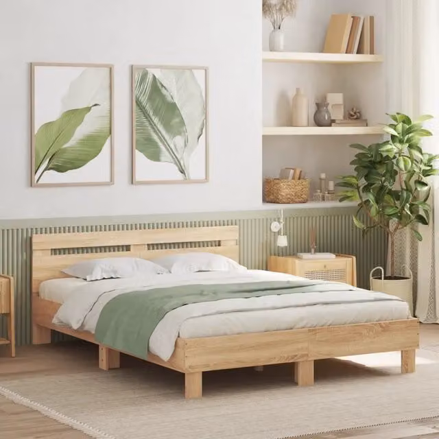 Letto con giroletto e testiera vidaXL in legno rovere color marrone L 140 cm x P 200 cm