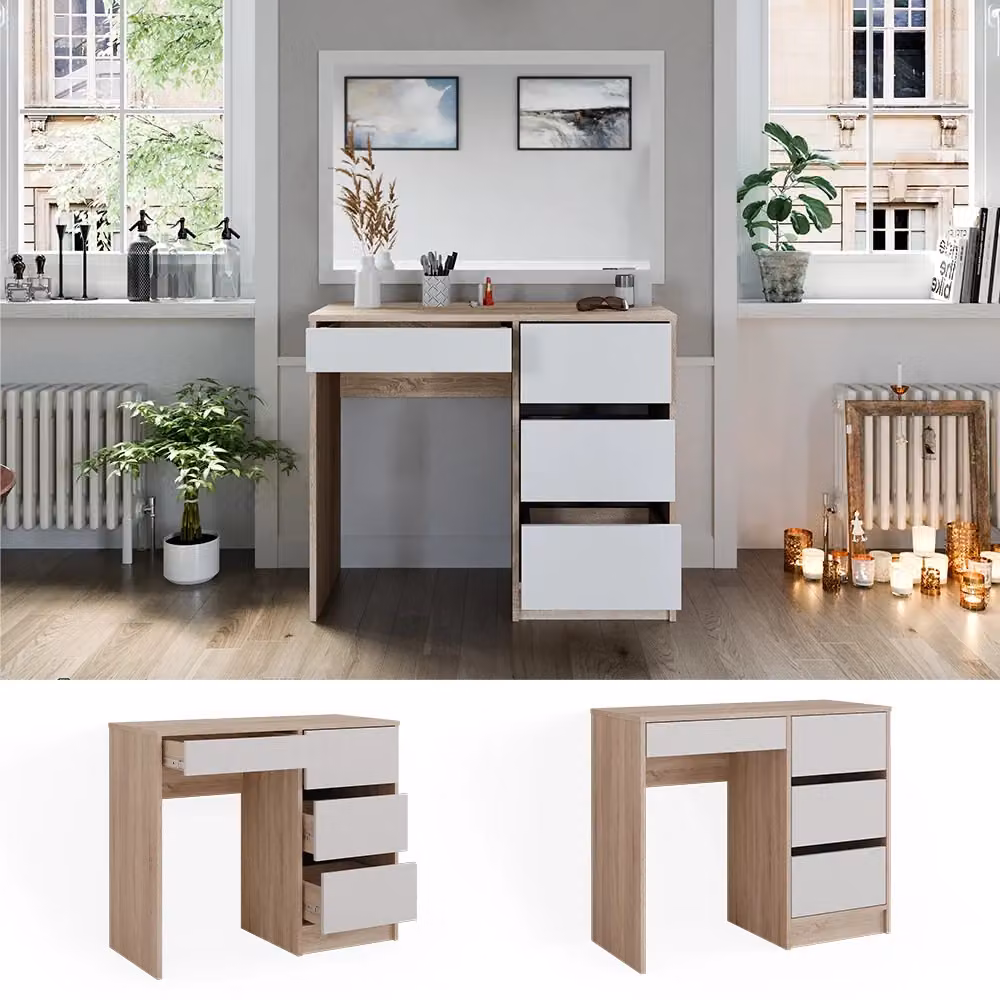 Tavolo da toeletta Vicco Sherry Sonoma beige con 4 cassetti L 90 cm x P 40 cm x H 75 cm – 2