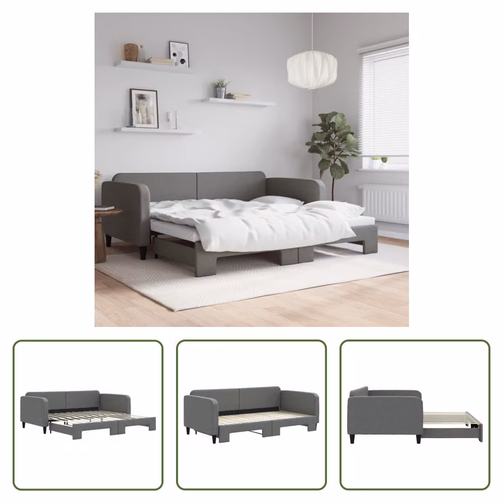 The Living Store letto da giorno allungabile grigio scuro 100x200 cm in tessuto