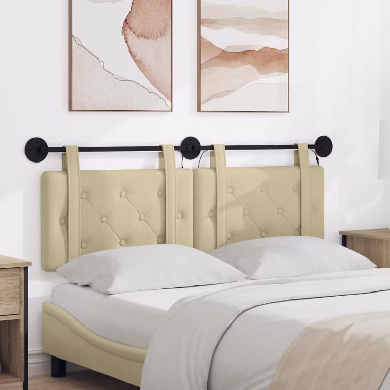 vidaXL Testiera per letto sospesa con luce LED integrata in similpelle beige, L: 130 cm, H: 55 cm, P: 6,2 cm