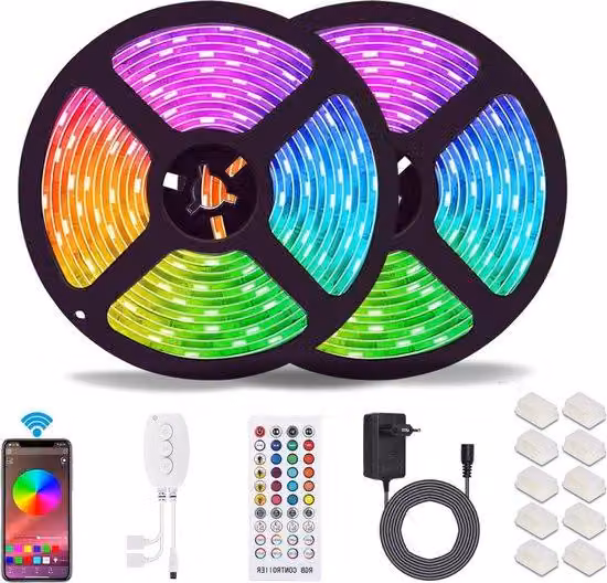 Strisce LED RGB 5050 impermeabili fino a 10 metri, classificazione IP65 - Controller Bluetooth intelligente - Decorazioni per la casa e il giardino