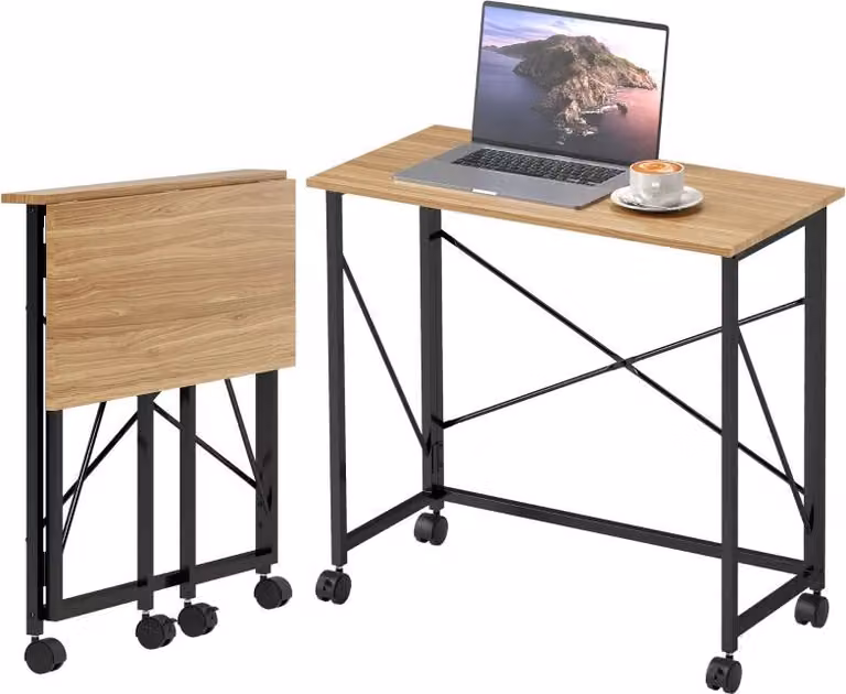 Scrivania pieghevole piccola da 80 cm con rotelle, scrivania salvaspazio per computer per l'ufficio in casa, rovere