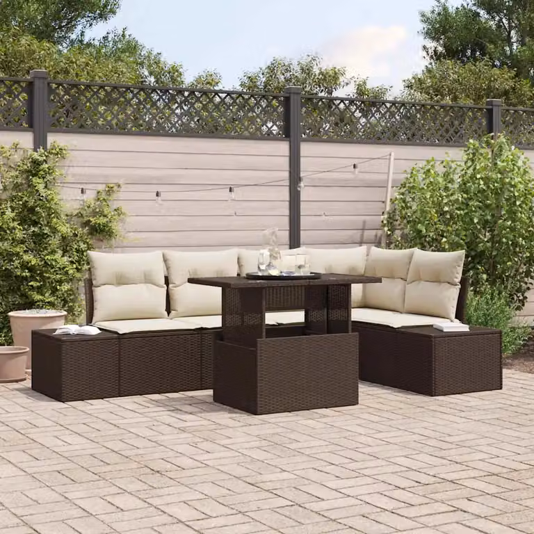 Set Divano da Giardino vidaXL 6 pz Marrone in Polyrattan con Tavolino e Ottoman
