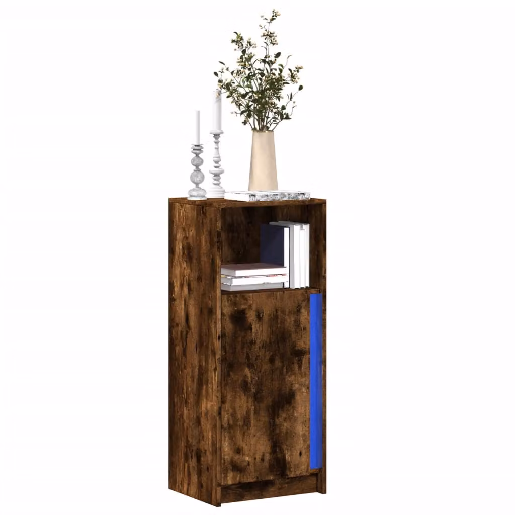 Credenza moderna vidaXL con illuminazione LED in legno multistrato color rovere fumo, L 42,5 cm x P 34 cm x H 100 cm