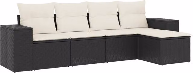 Set Salotto da Giardino Moderno a Forma di L con 5 Pezzi Design In, Colore Nero e Bianco, con Cuscini Imbottiti e Struttura in Metallo e Polyrattan – 1